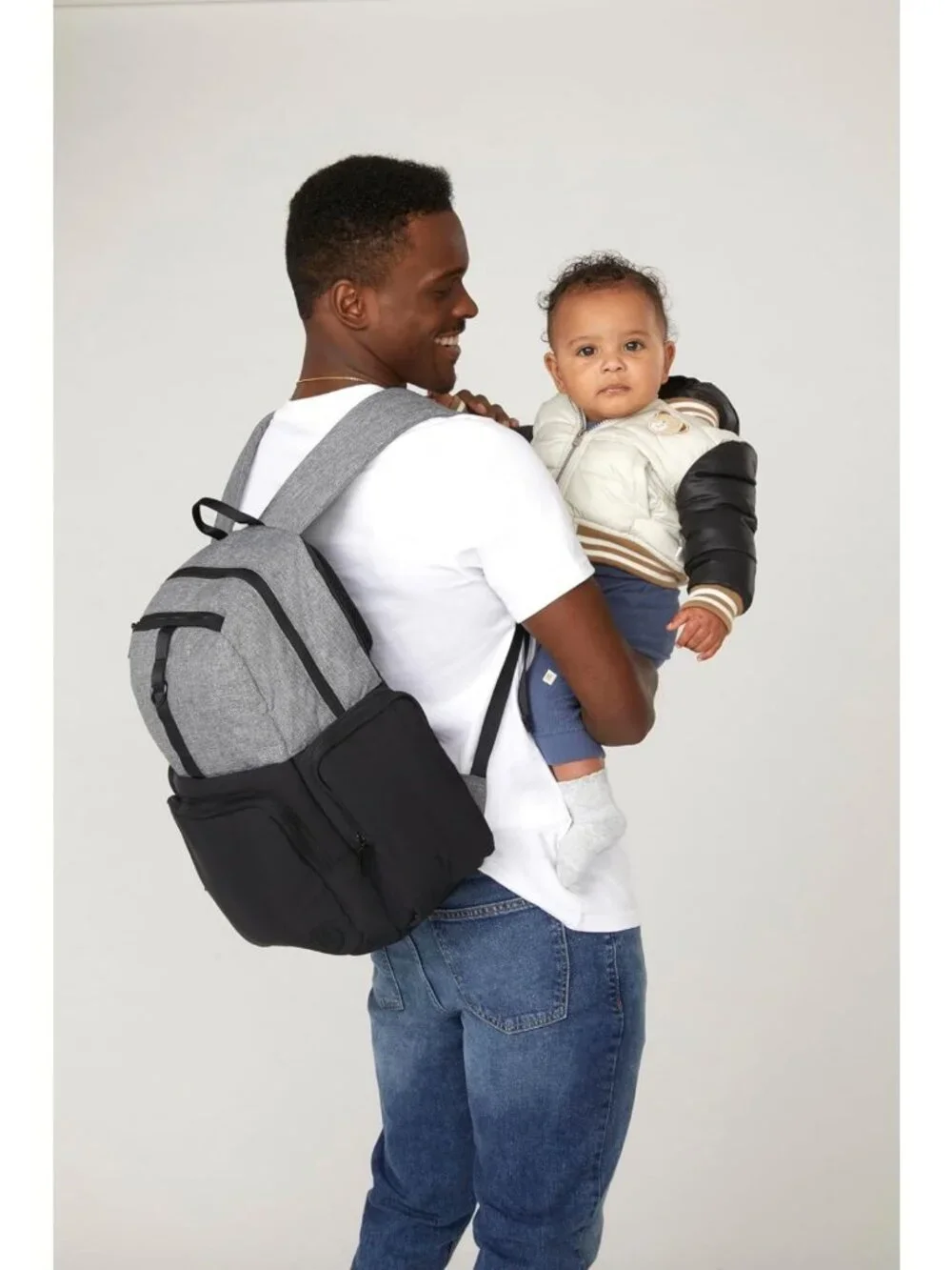 Unisex Adult Diaper Backpack, Stylish Dark Grey & Black, Convenient Day Pack